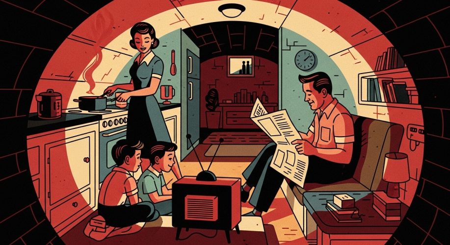 veilig in een schuilkelder met de familie