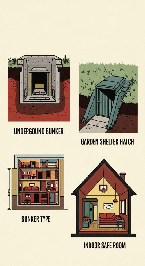 verschillende types van bunkers en schuilkelders